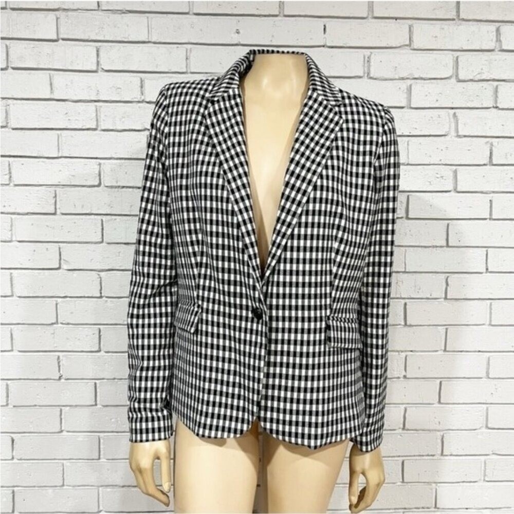 Maison d Amelie Black White Plaid Double Breasted Blazer Preppy Sz Large